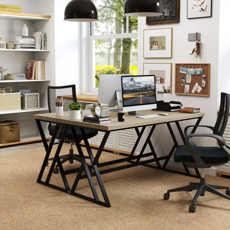 4PCS 59 Computer Desk Large Industrial Home Office Desk w/Heavy-duty Metal Frame