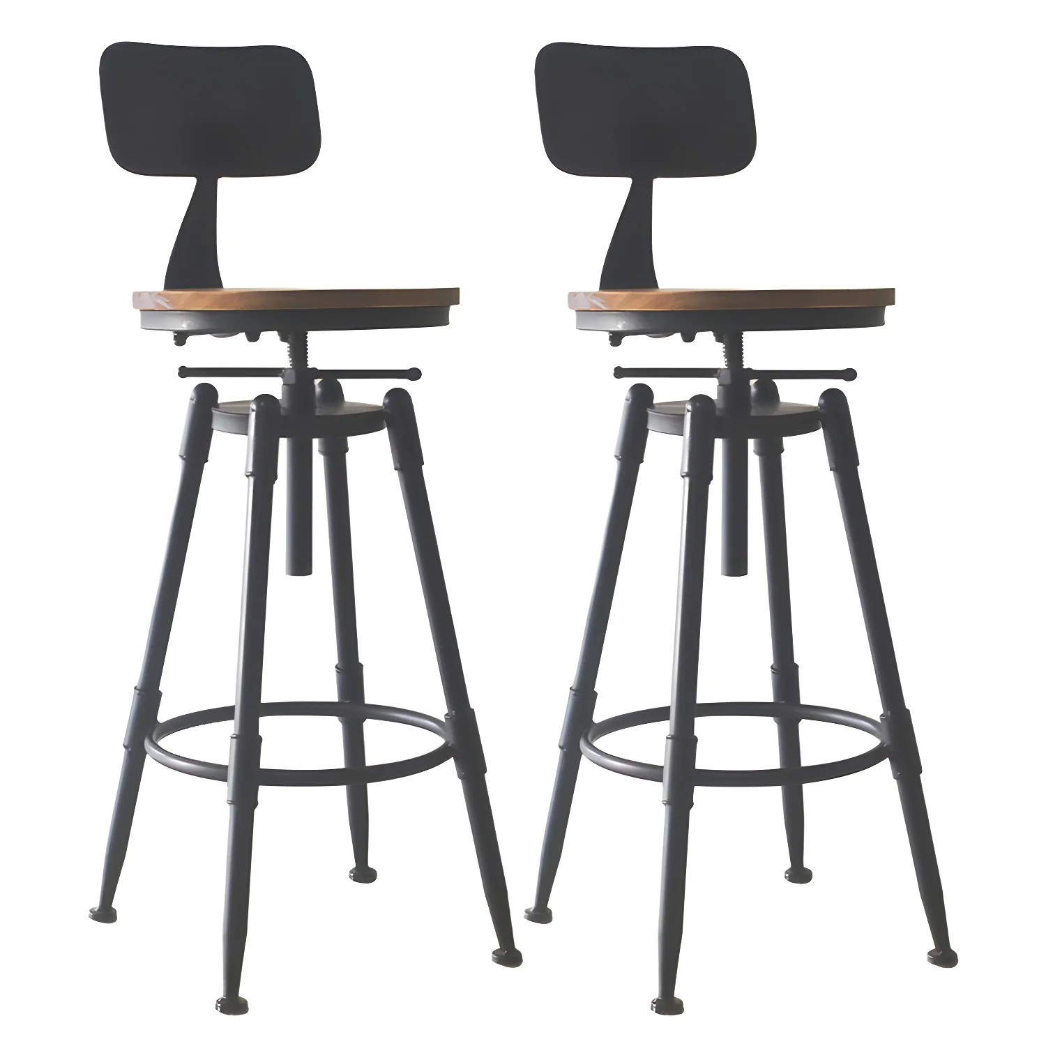 Industrial Metal Leather Swivel Bar Stools with Back