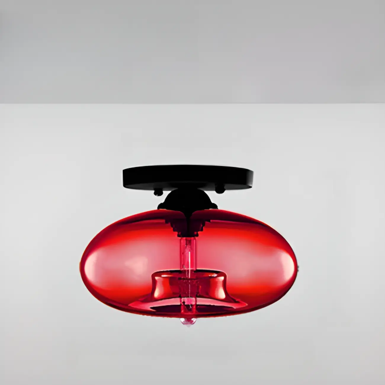 Clear Glass Drum Shade Industrial Semi Flush Mount Light