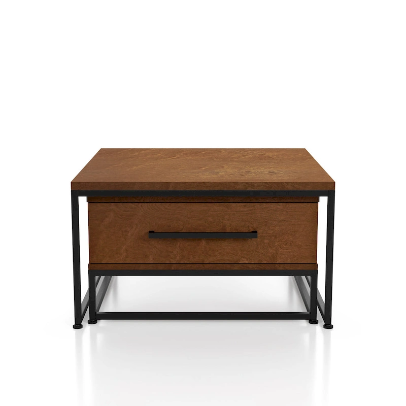 Saxon Rustic Brown Square 2-Piece Solid Wood Coffee Nesting Tables with 1-Drawer by Furniture of America