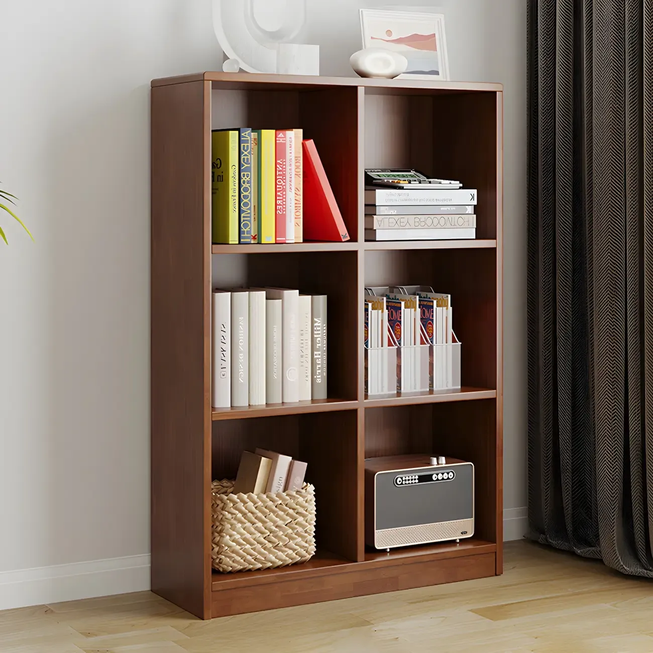 Modern Wooden Closed Back Bookcase with Shelves