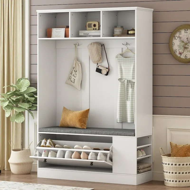 Merax 5-in-1 Entryway Hall Tree with Shoe Storage Bench