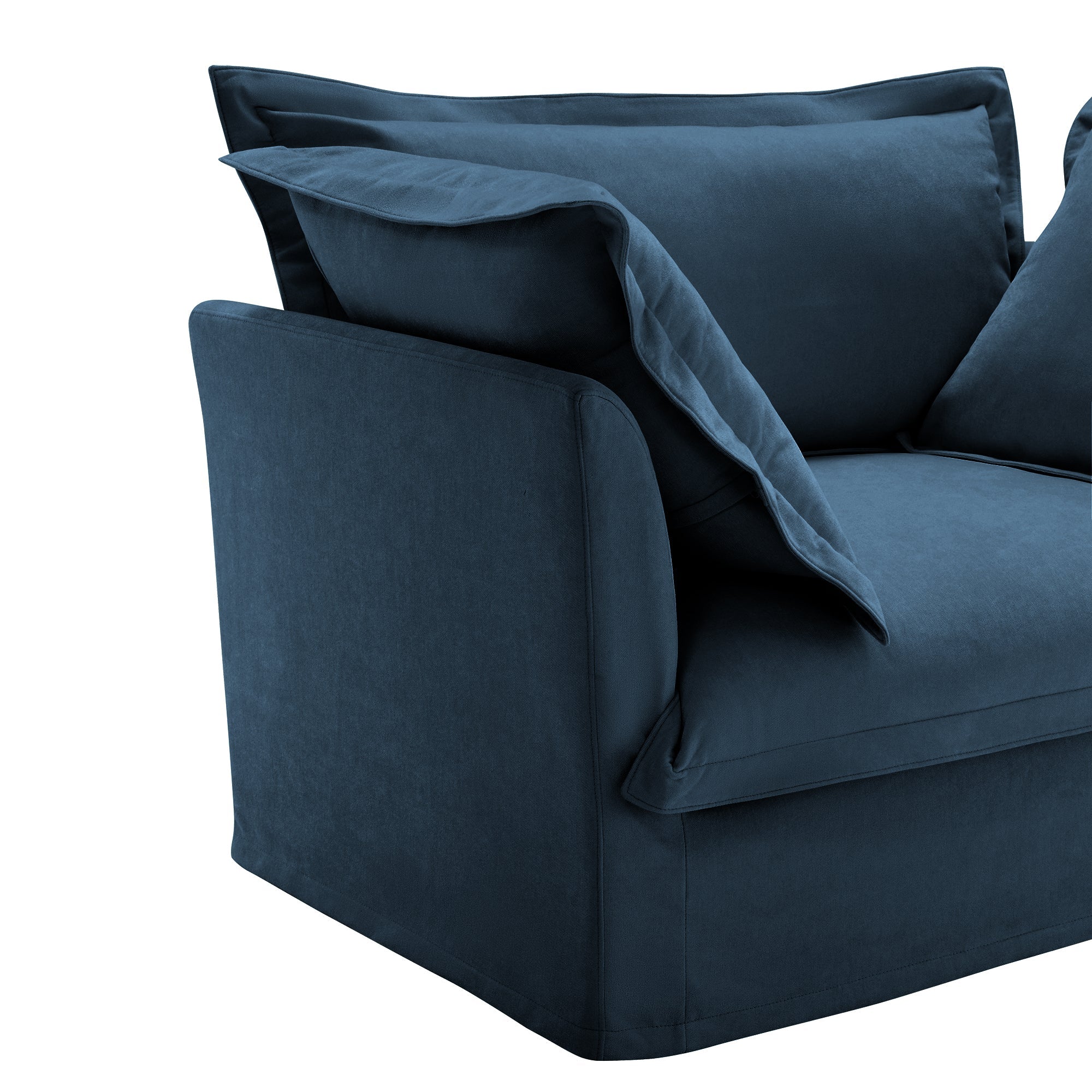 Walker Edison | Cloud Slipcovered Blue Armchair with Ottoman