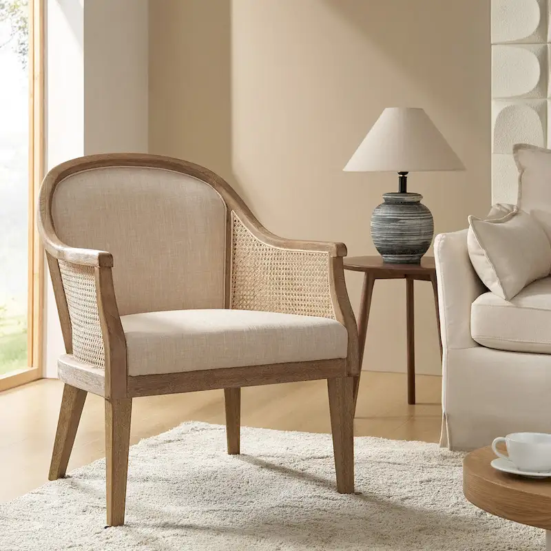 Danilo Farmhouse Rattan Solid Wood Armchair with Solid Wood Legs by HULALA HOME