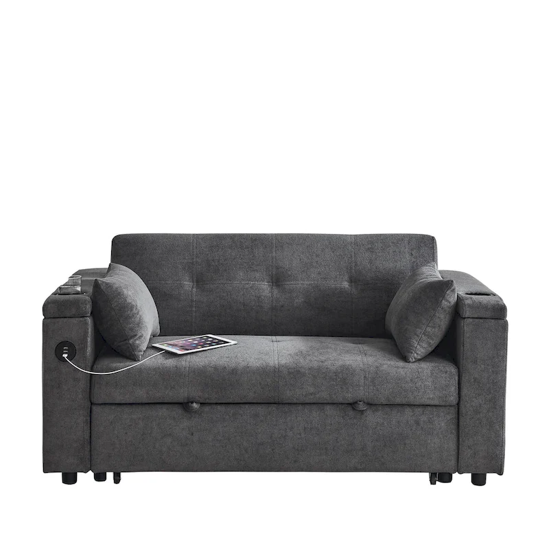 54 Pull-Out Sleeper Sofa Bed Double Seat Recliner Sofa Bed