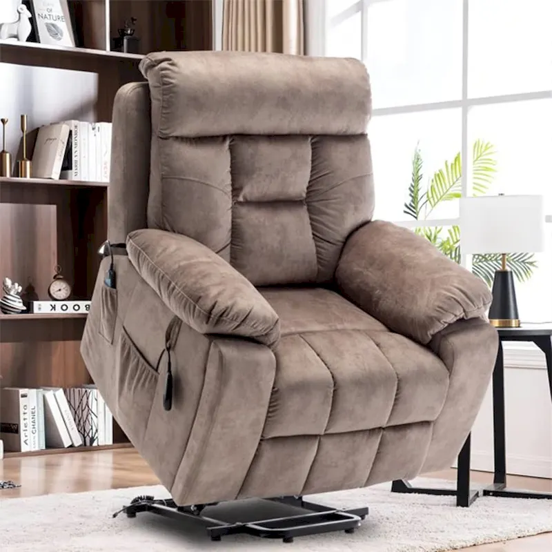 Power Lift Recliner, Massage & Heat, Velvet, 8-Point Massage, Cup Holder, Reclines 160°, Seats 1, Light/Dark Brown