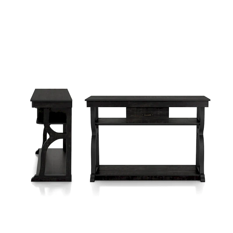 DH BASIC Farmhouse Black Oak 47-inch 3-Open Shelf Console Table by Denhour