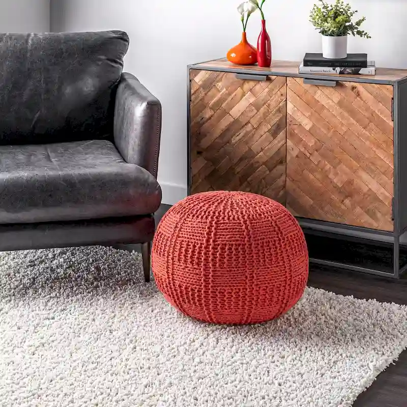 Nuloom Casual Knitted Cotton Basketweave Pouf