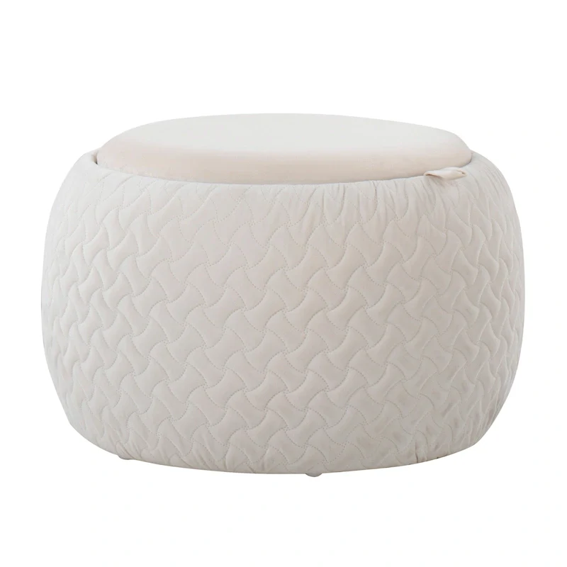 Carson Carrington Astrid Pouf with Natural Wood Tray Top