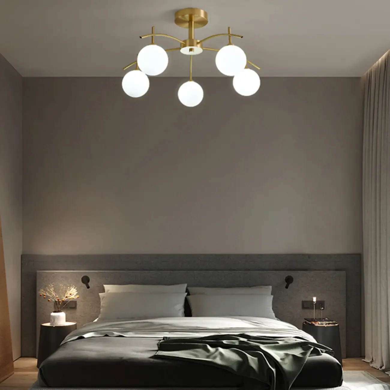 Classic Large Globe Glass Golden Semi Flush Mount Ceiling Light