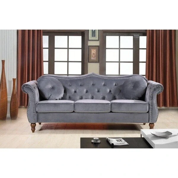 US Pride Furniture Anna Velvet Upholstered Nailhead Sofa