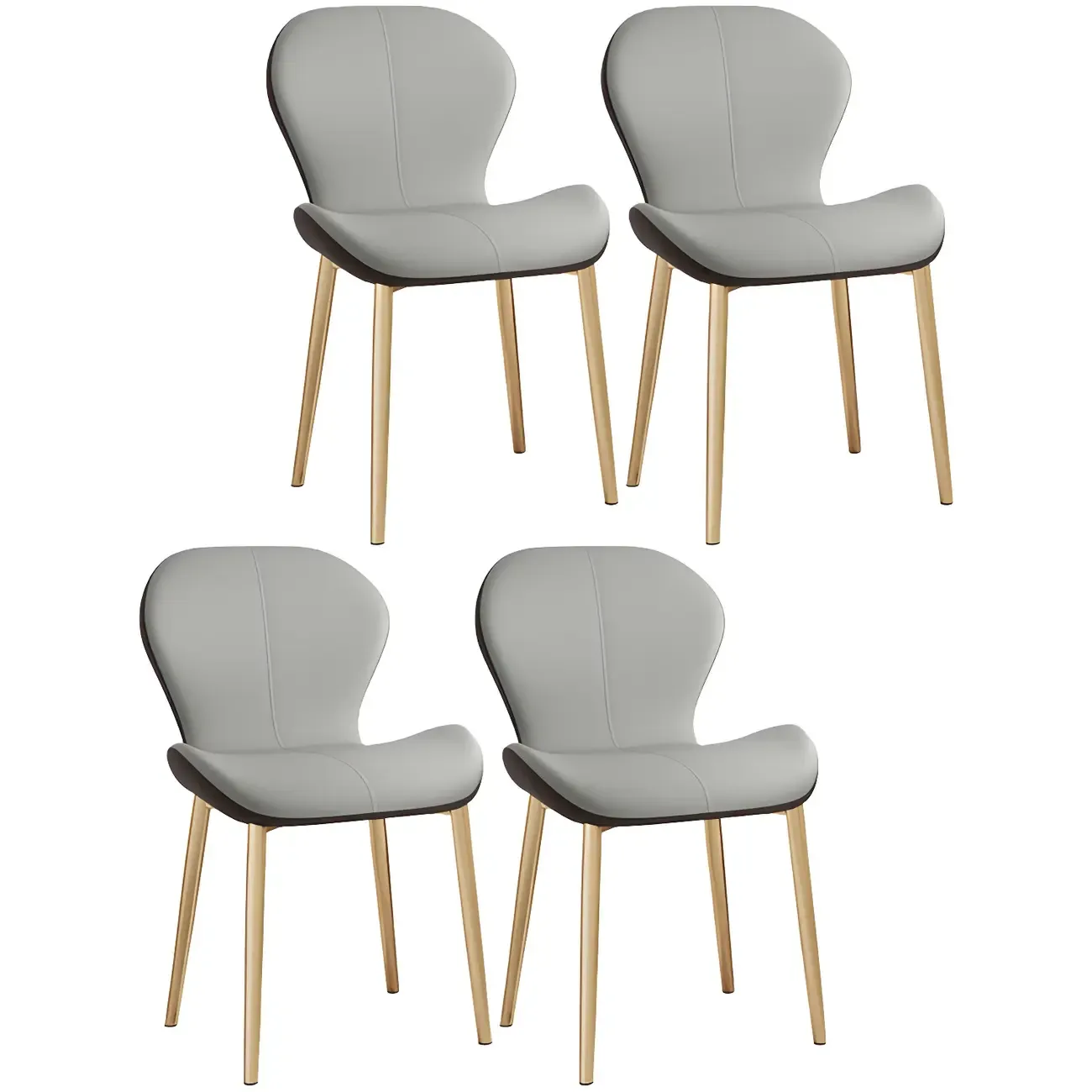 Art Deco Curved Back Leather Dining Chair Solid Back