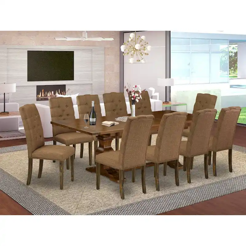 East West Furniture 11 Piece Kitchen Table Set- a Dining Table and 10 Linen Fabric Parson Chairs(Finish Options)