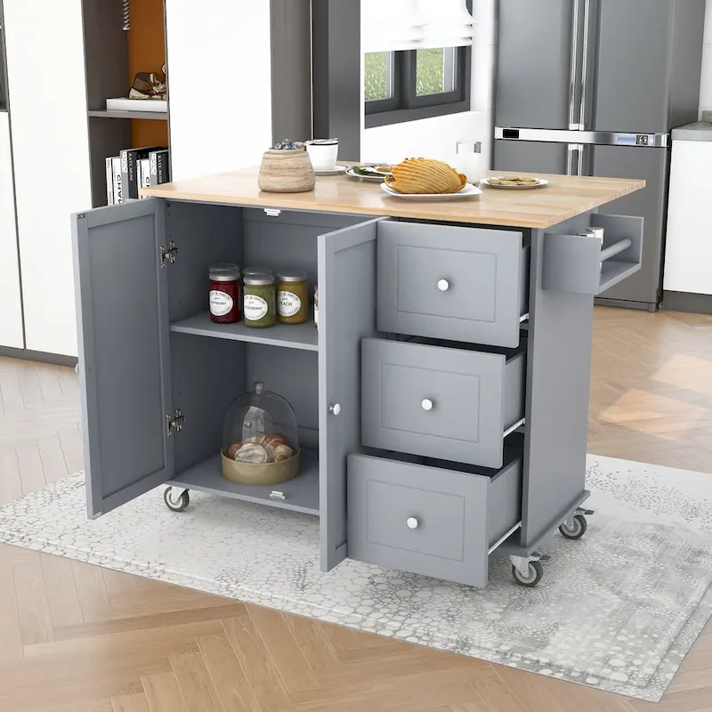 52.7 Inch Width Rolling Mobile Kitchen Island with Locking Wheels