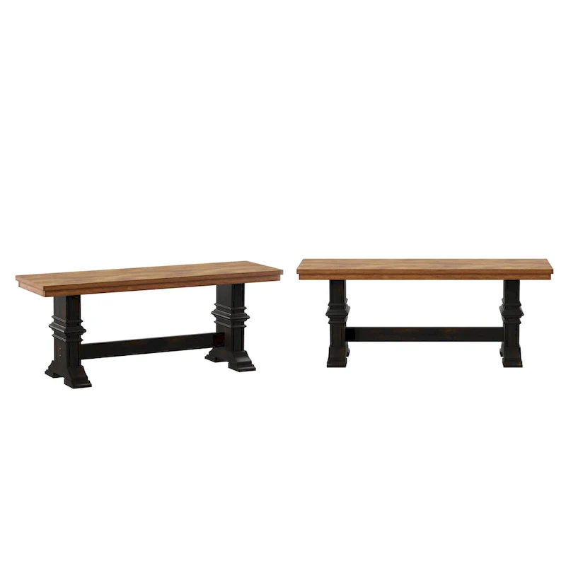 Two-Tone Trestle Leg Wood Dining Bench