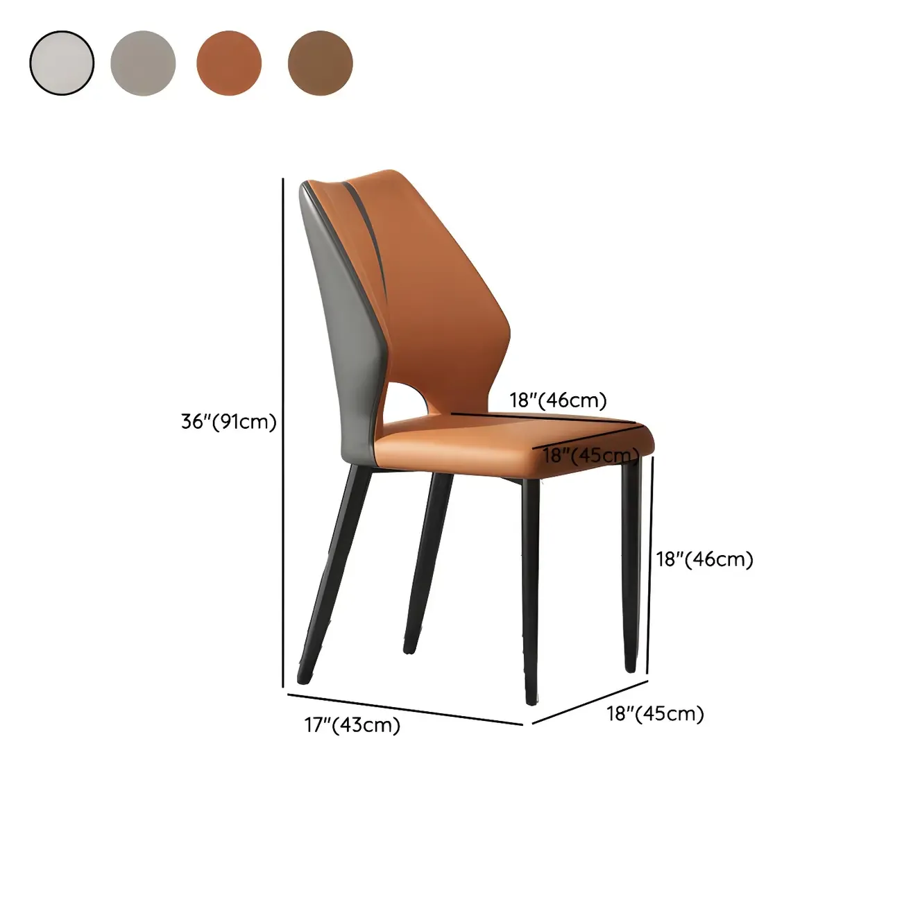Curved Back Faux Leather Brown Side Dining Chair