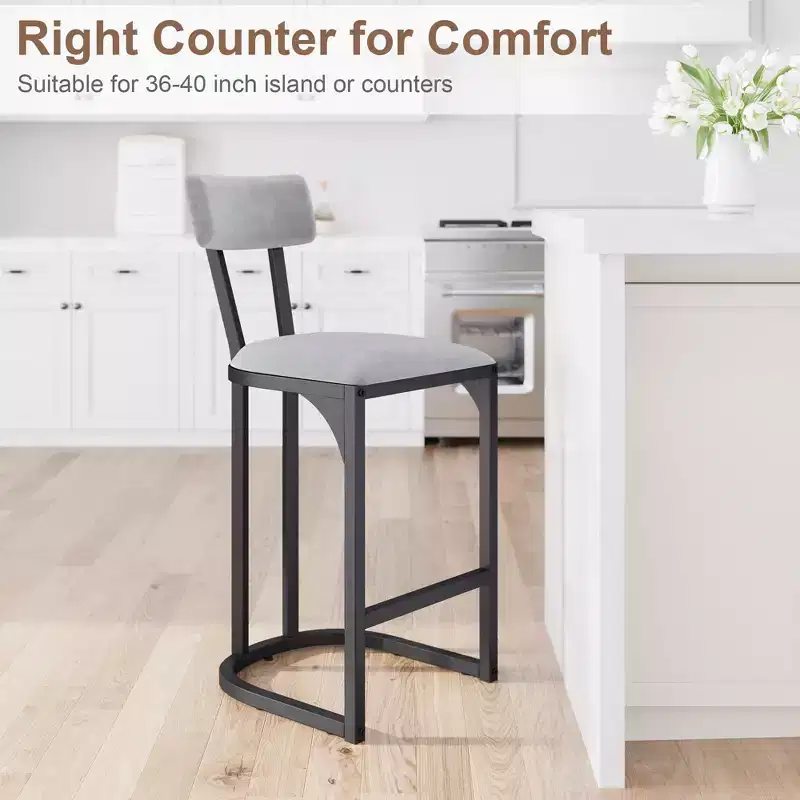 Bar Stools Set of 4, High Back Counter Height Bar Stools with White Velvet Upholstery & Gold Metal Legs, Soft Padded Kitchen Island Stools, Bar Chairs