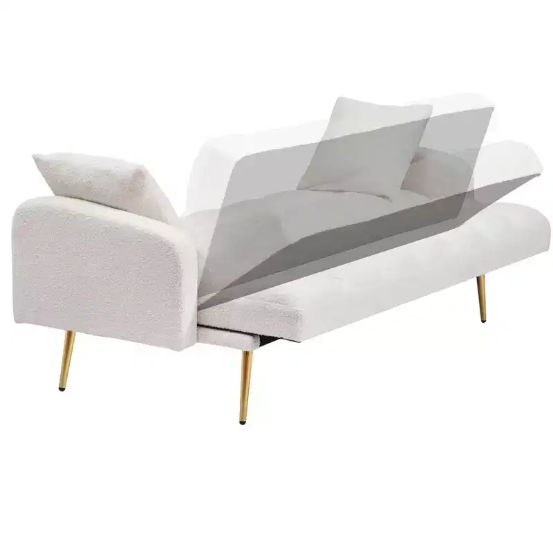 GDFStudio Smin Modern 69 Wooden Teddy Upholstered Sofa Bed with Adjustable Backrest