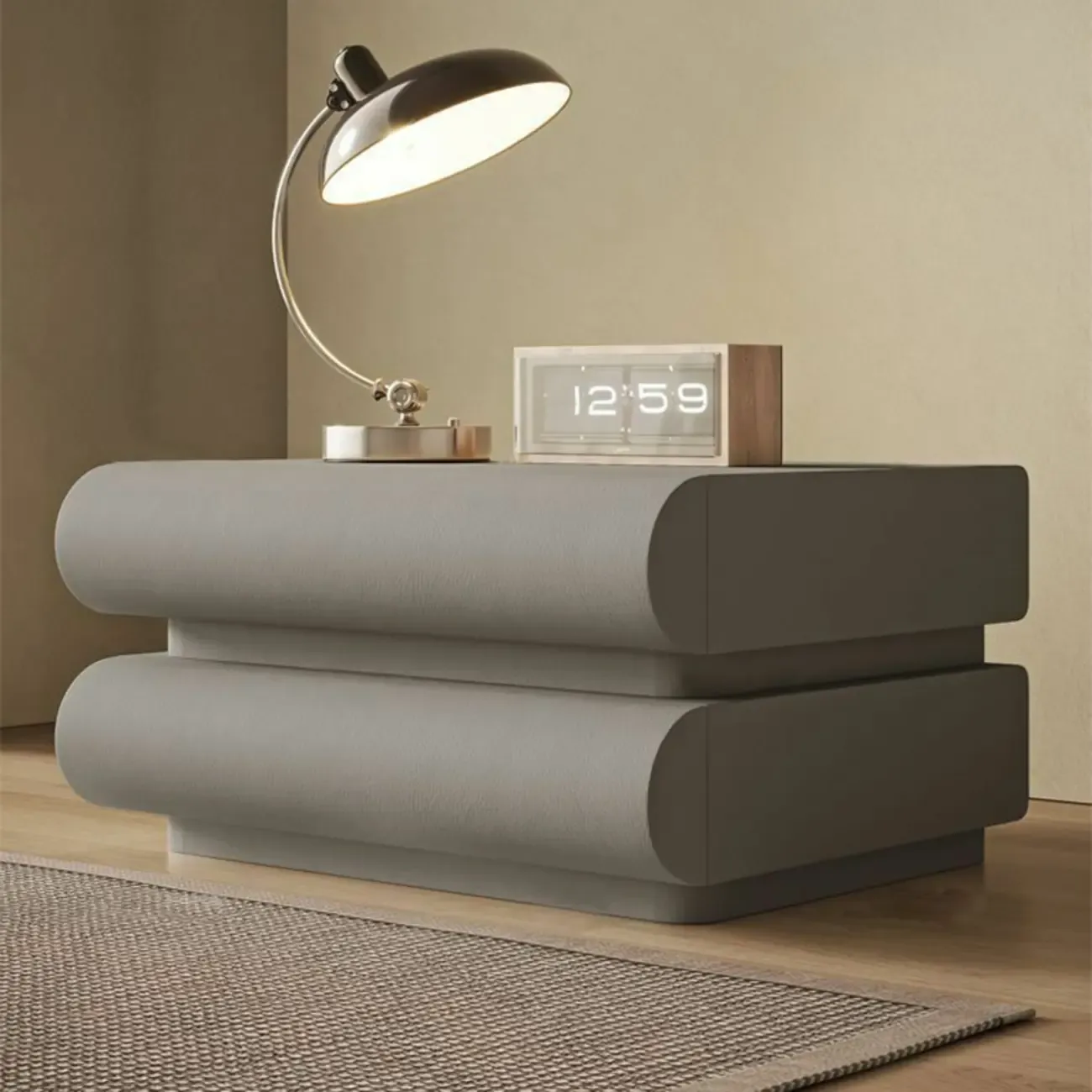 Modern White Pine Wood Leather 2-Drawer Nightstand