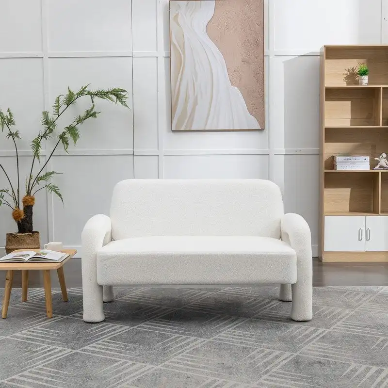 SEYNAR Mid-Century Modern Boucle 51  Solid Wood Curved Sofa