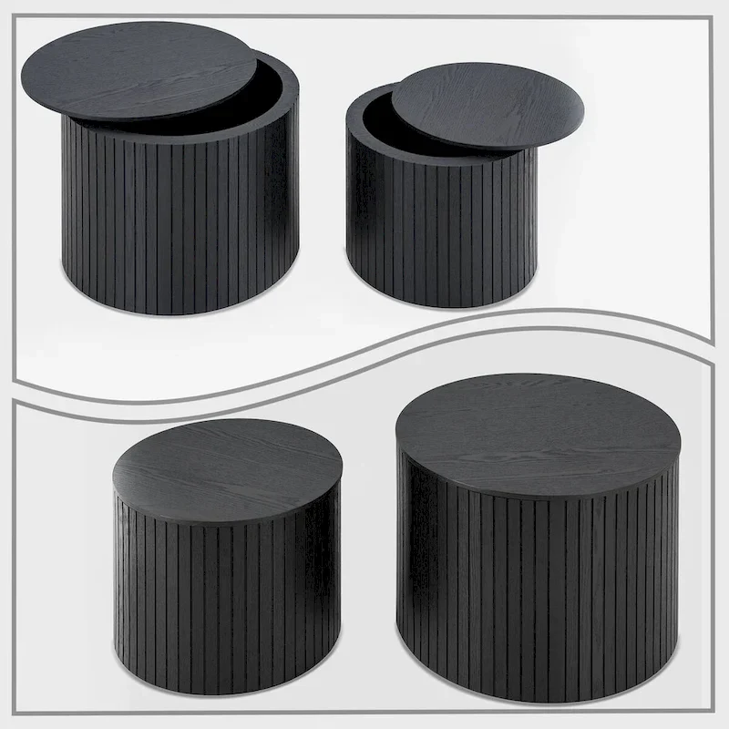 Modern Stylish Two Piece Barrel Nested Coffee Table Set with Removable Table Top