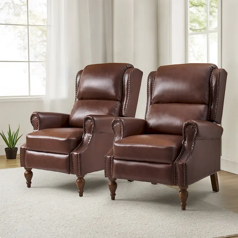 Terri Traditional Vegan Leather Manual Push Back Recliner Set of 2 by HULALA HOME