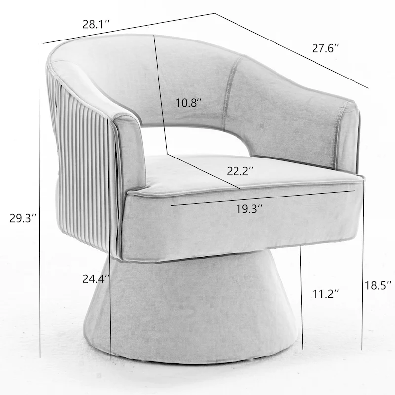 SEYNAR Modren Velvet Living Room Swivel Arm Barrel Chair with Tufted Back