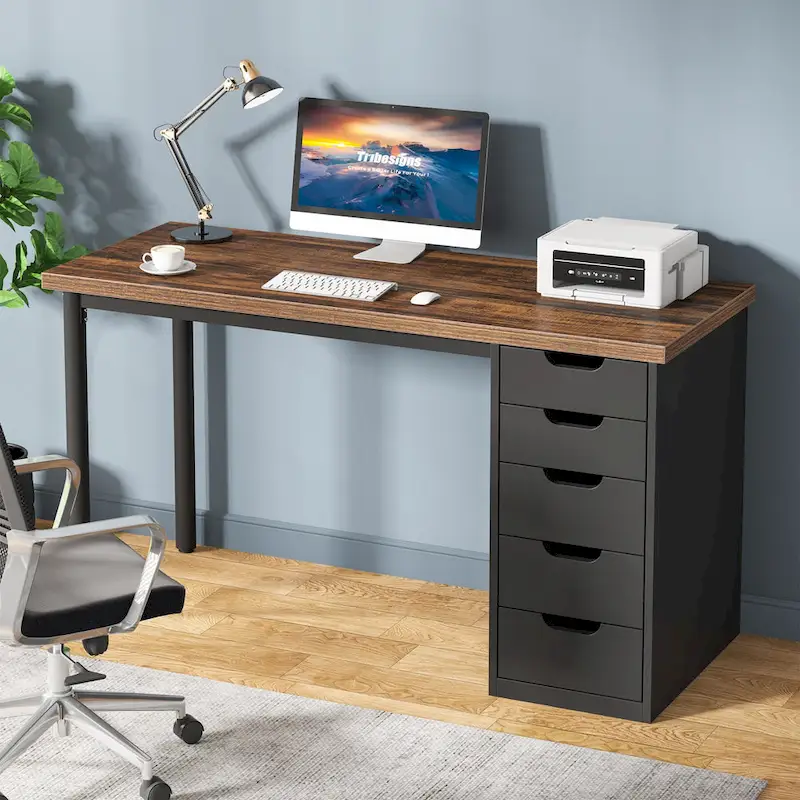 Modern Simple Computer Desk Study Writing Table with 5 Drawers