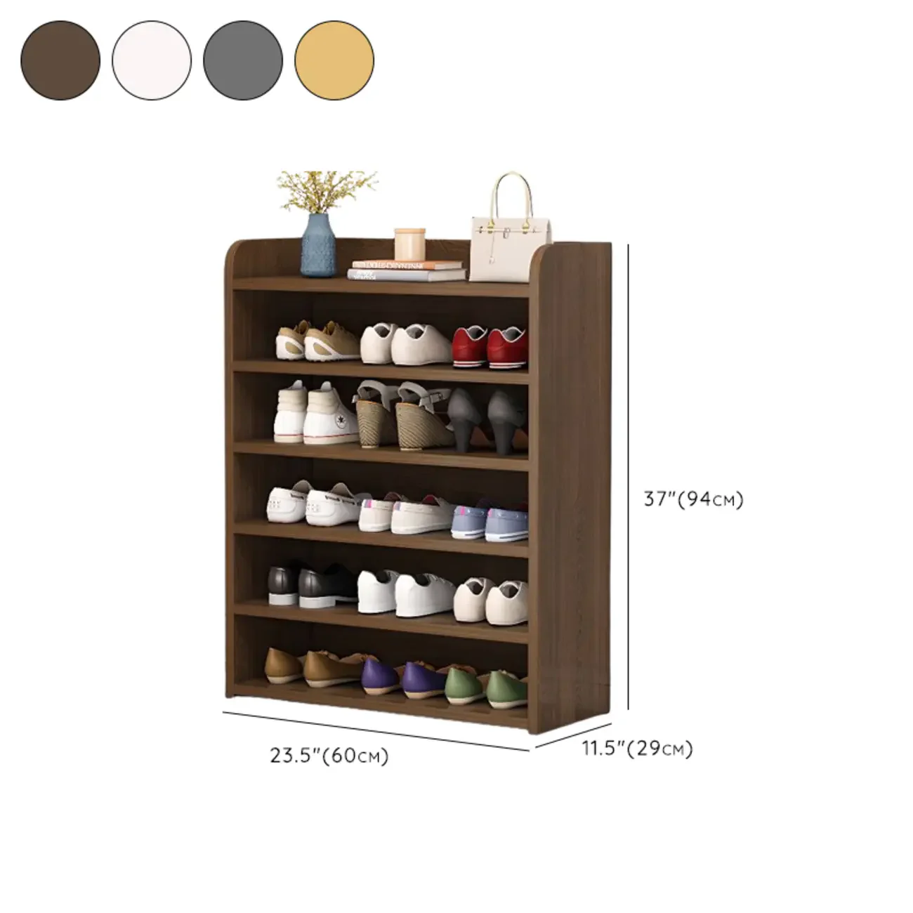 Vertical White Wooden Hallway 6-Tier Open Shoe Rack