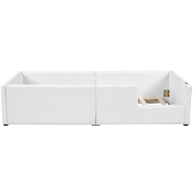 Twin Upholstered Bed with Guardrail & Charging Station