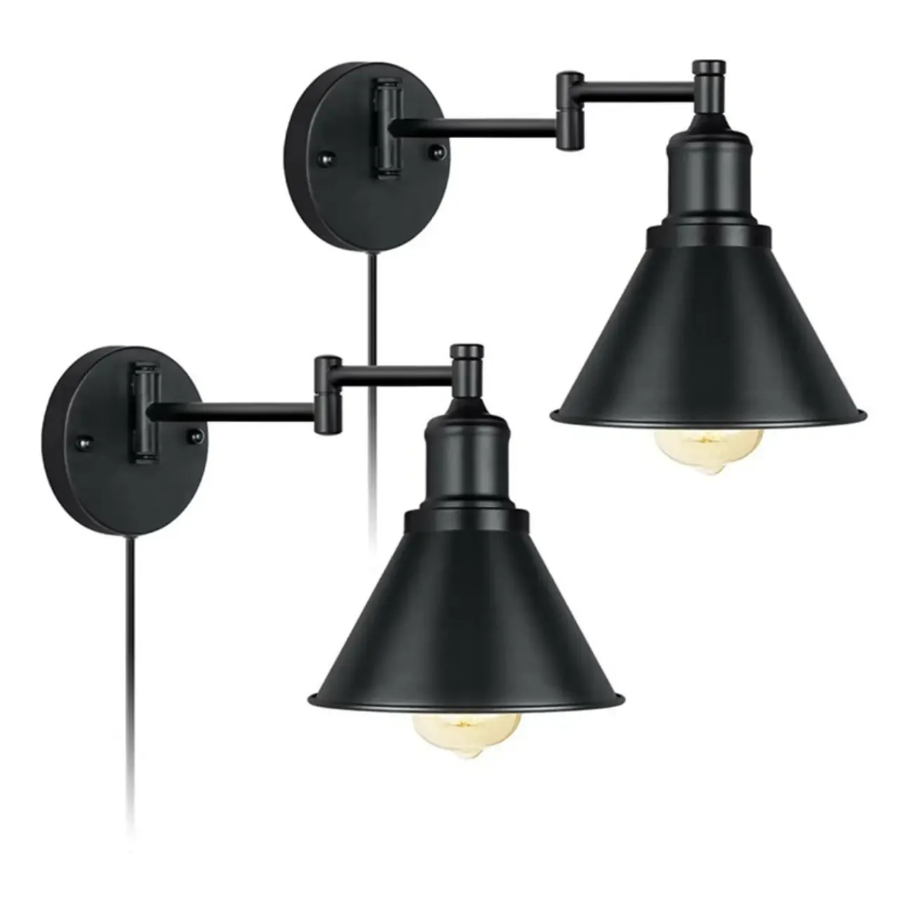 Washroom Stretchable Metal Cone Black Plug-In Vanity Light