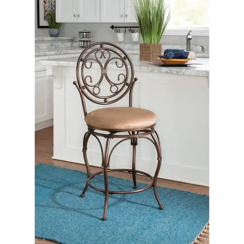Scroll Back Swivel Counter Stool with Upholstered Seat