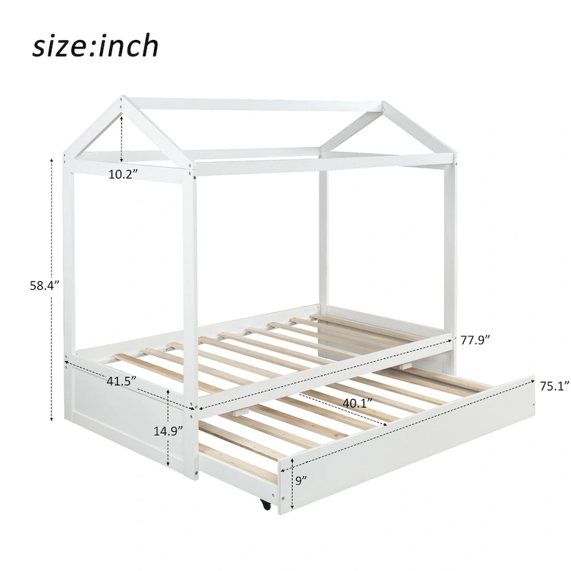 Nestfair White Twin House Bed with Trundle