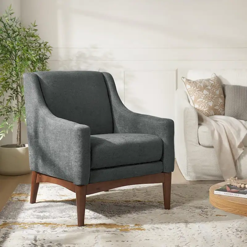 Francis Mid-century Modern Upholstered Armchair with Sloped Arms and Solid Wood Legs by HULALA HOME