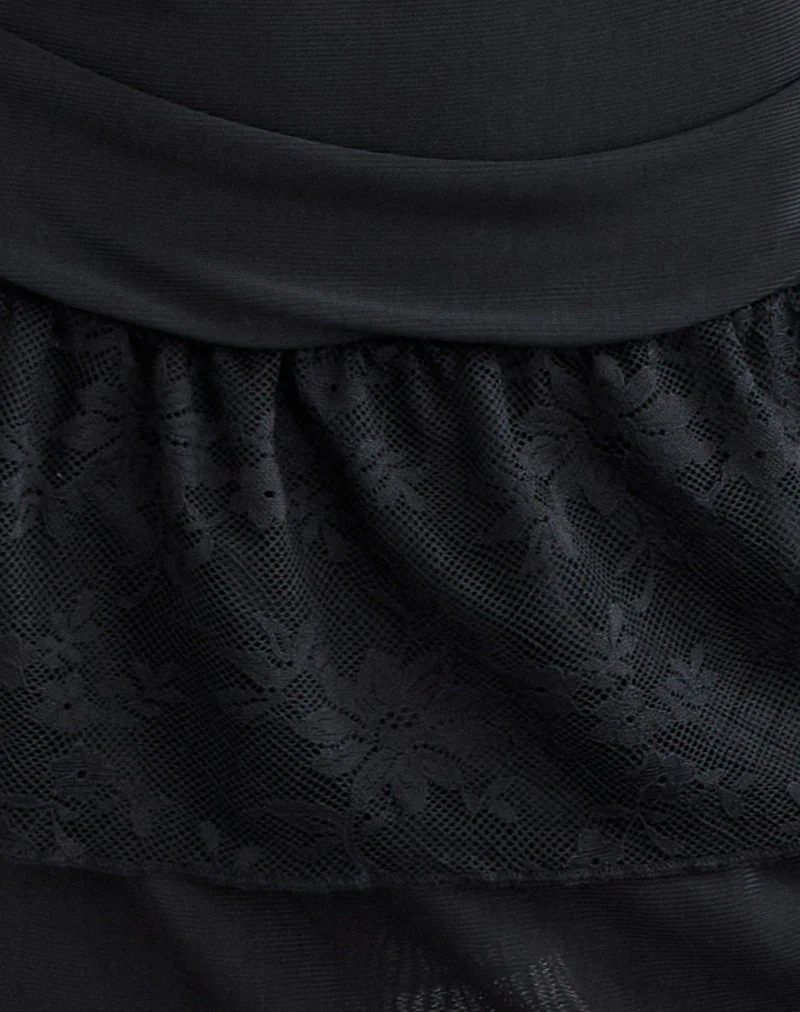 Mishal Long Sleeve Plunge Mini Dress in Lace Black