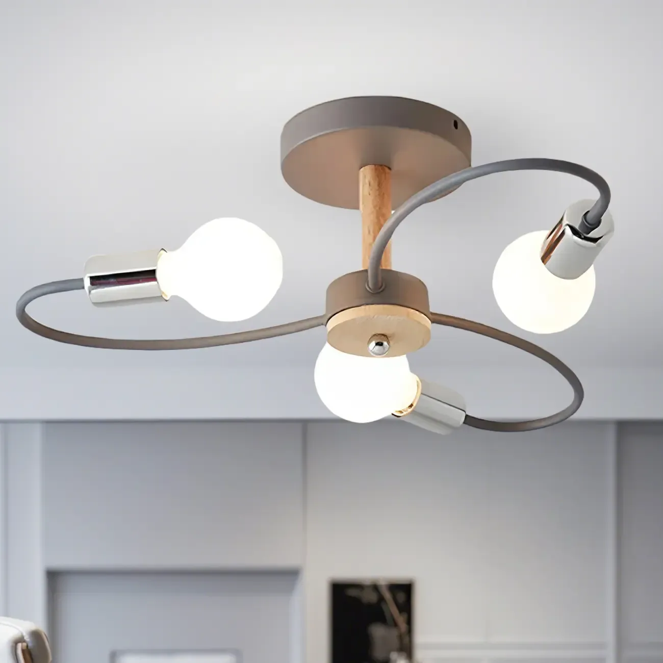 Modern Green Curved Sputnik Semi Flush Mount Ceiling Light