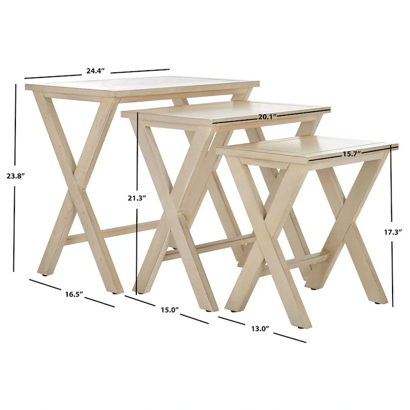 SAFAVIEH Izabela Antiqued White Birch Nesting Tables (Set of 3) - 24.4 x 16.5 x 23.8 - 24Wx17Dx24H