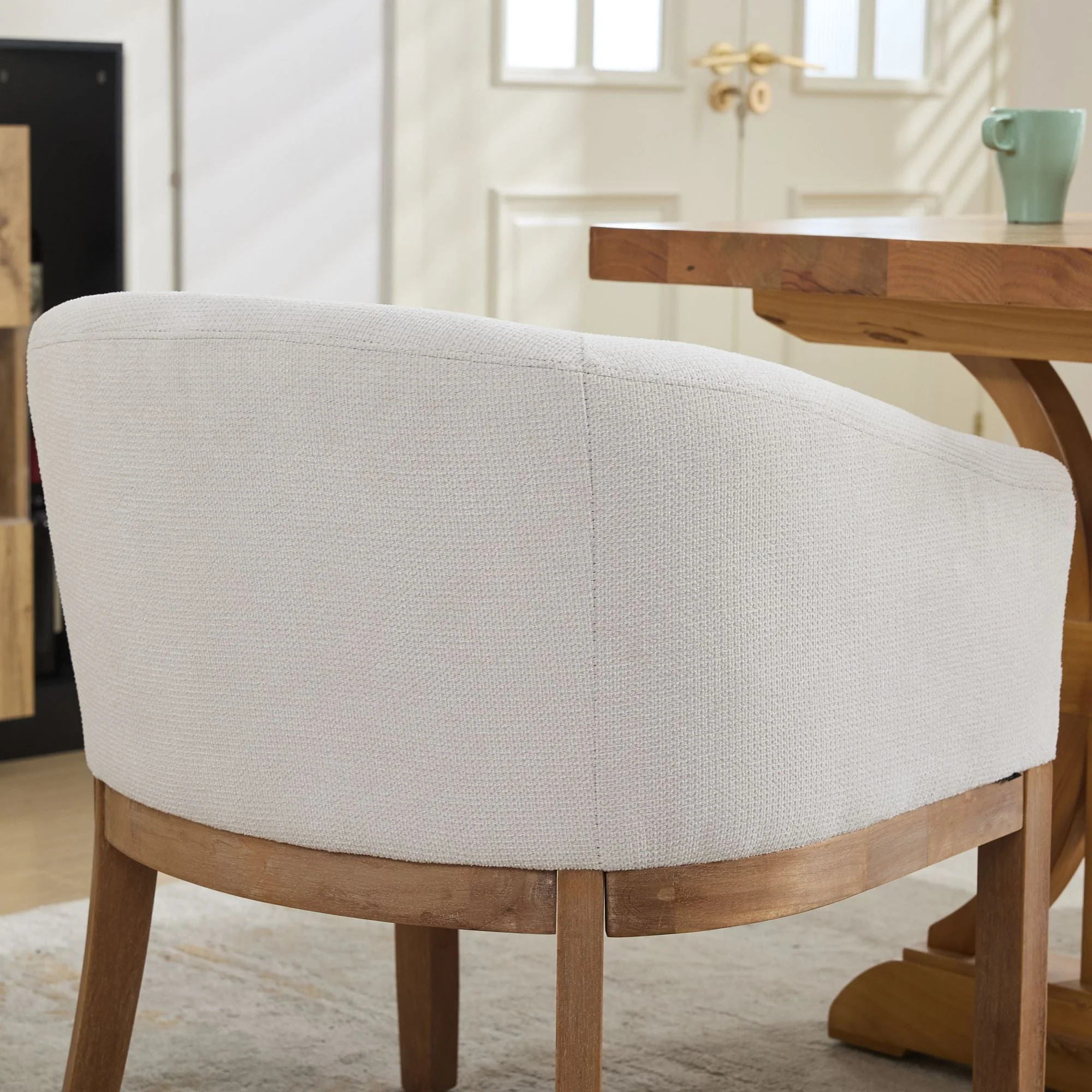 Mid Century Modern Upholstered Linen Barrel Dining Chairs