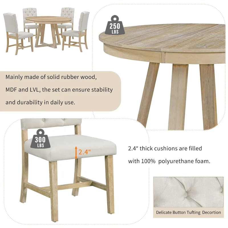 Multi-Function Dining Table and Chair Sets Farmhouse Kitchen Dining Table Sets with Removable Folding Plates Cross-Shaped Legs