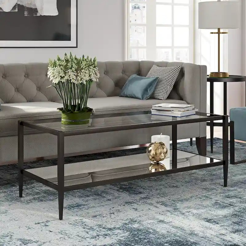 Hera 45  Wide Rectangular Coffee Table with Mirror Shelf