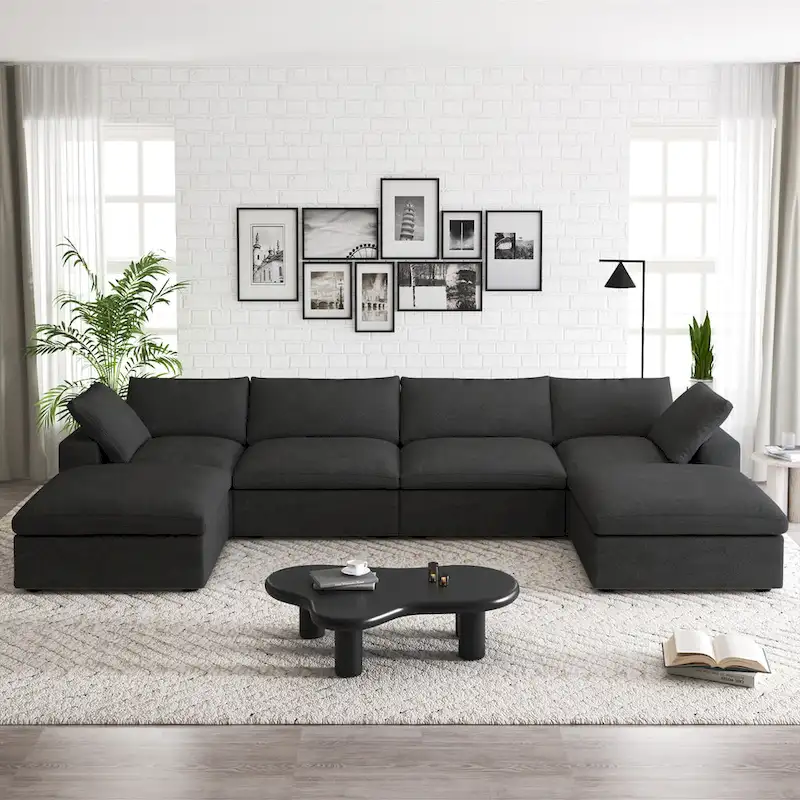 160 Widen Sectional Sofa Down Filled U-Shaped Couch 4 Seater with 2 Ottoman