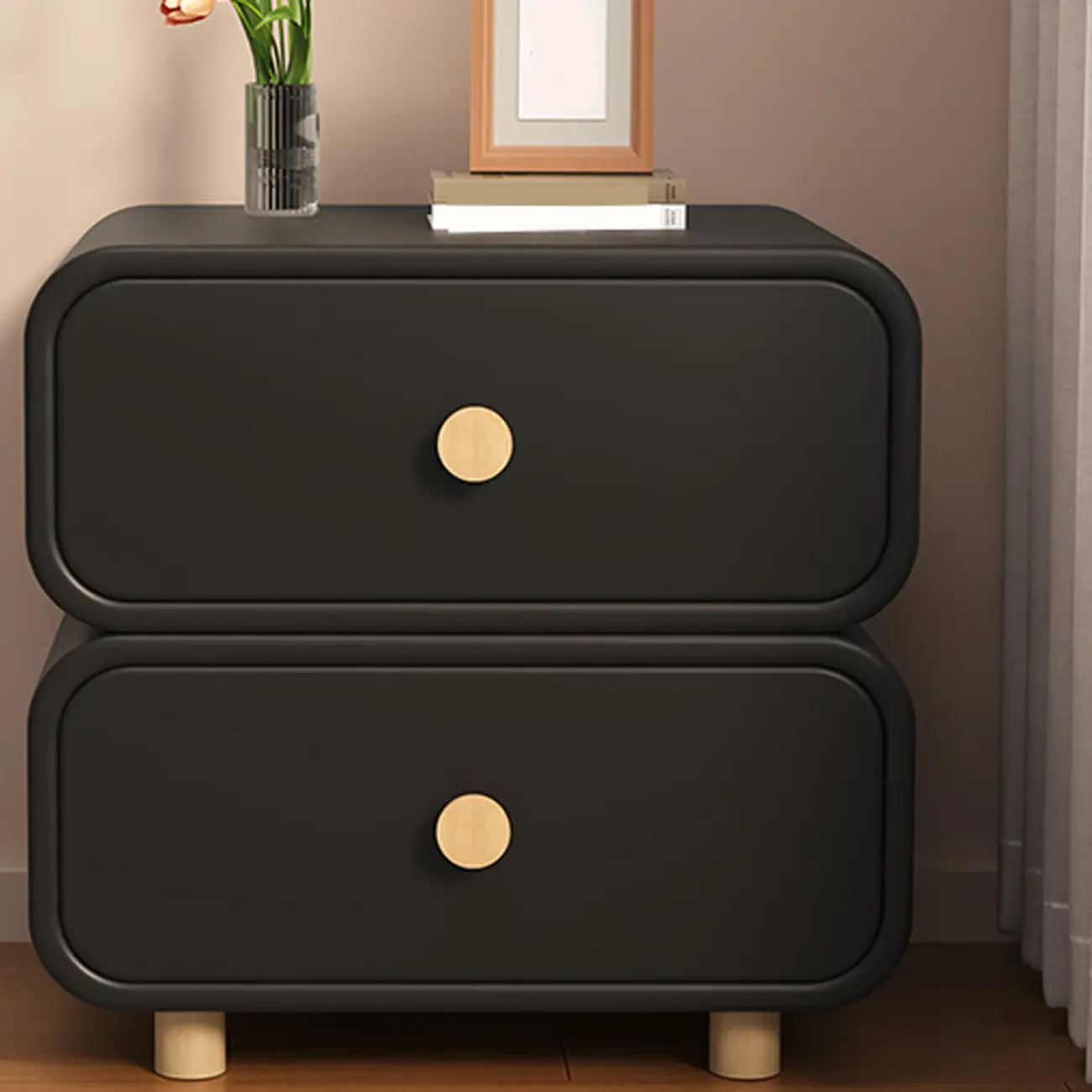 Bedroom Off-White Wooden Two Drawer Nightstand