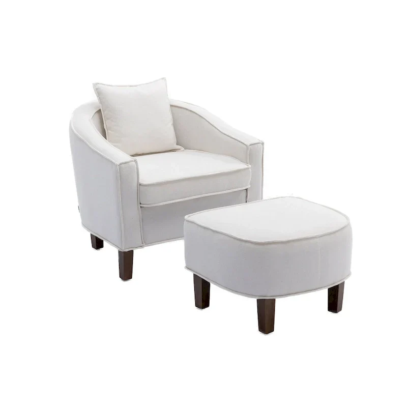 Upholstered Barrel Accent Chair with Ottoman