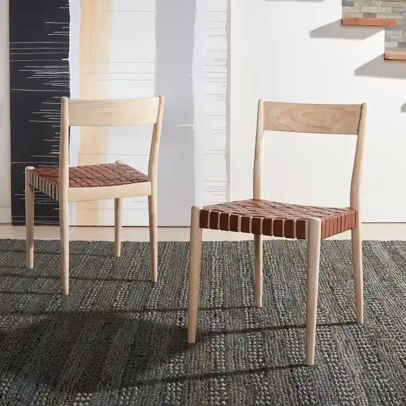 SAFAVIEH Myrle Leather Dining Room Chair (Set of 2) - 18.5 W x 20 L x 31.5 H - 19Wx20Dx32H