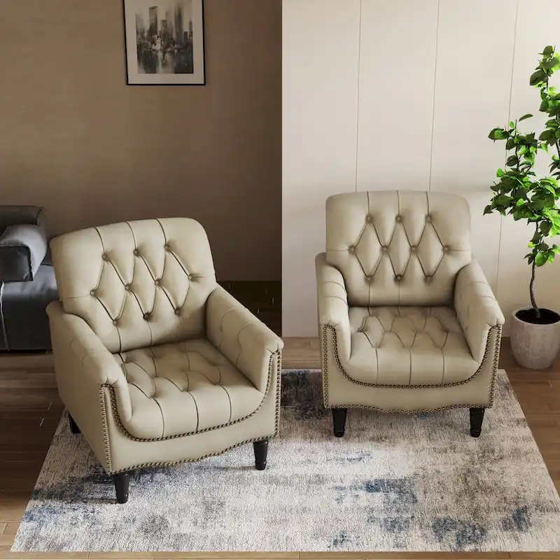 Modern Tufted Accent Armchair with Nailhead Trim Set of 2