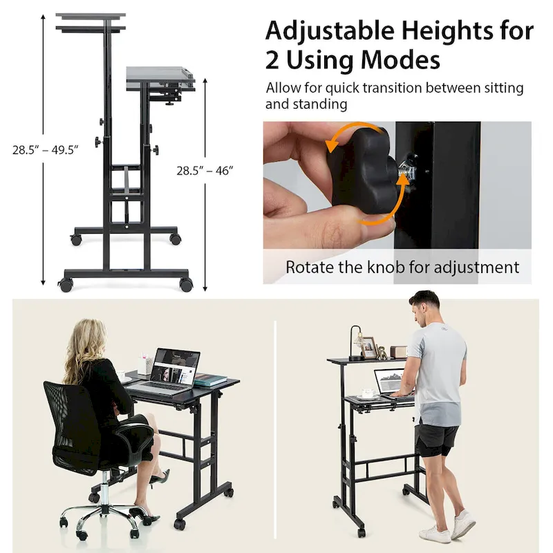 Gymax Mobile Stand up Desk Adjustable Computer Desk Tilting