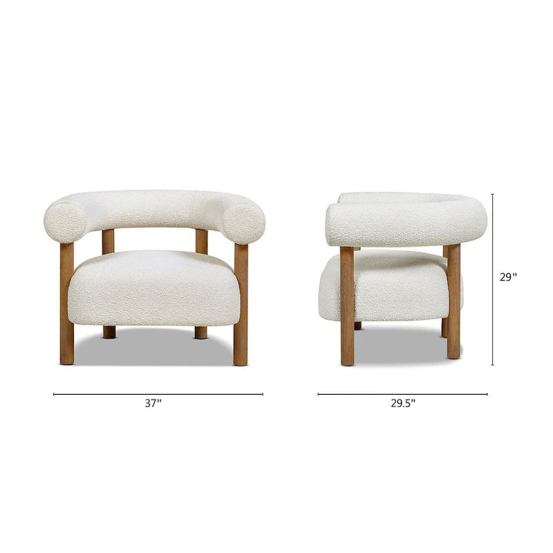 37 Mid-Century Modern Style Barrel Armchair with Bouclé and Sherpa Accents