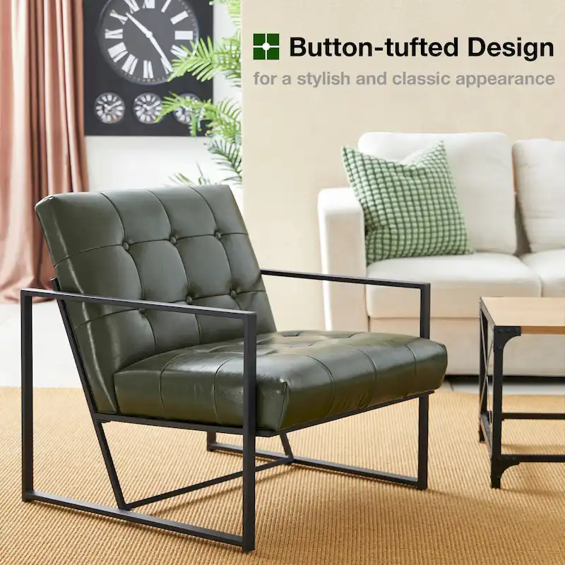 Glitzhome Set of 2 29.25W Mid-Century PU Leather Tufted Accent Chairs