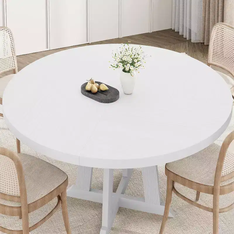 Acekool 47-Inch Round Dining Table, Seats 4, Wood Top with Pedestal Cross Base, Space-Saving Kitchen & Dining Room Table, Farmhouse Style