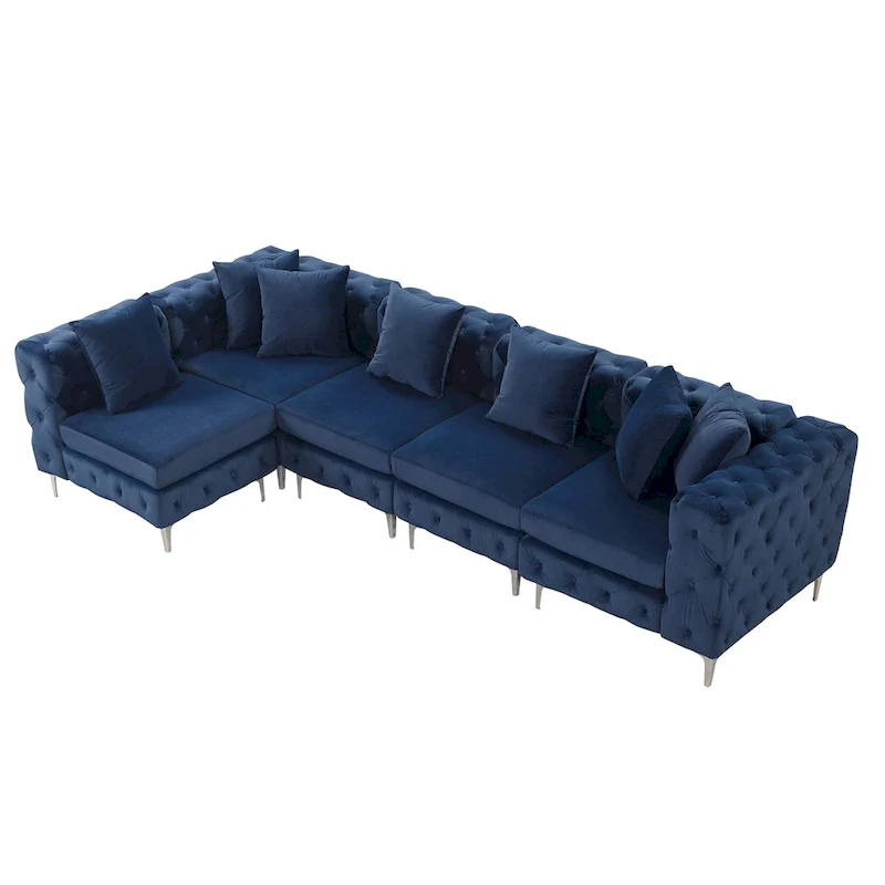 Large L-Shaped Modular Sofa, 5-Seat Velvet Sectional Couch